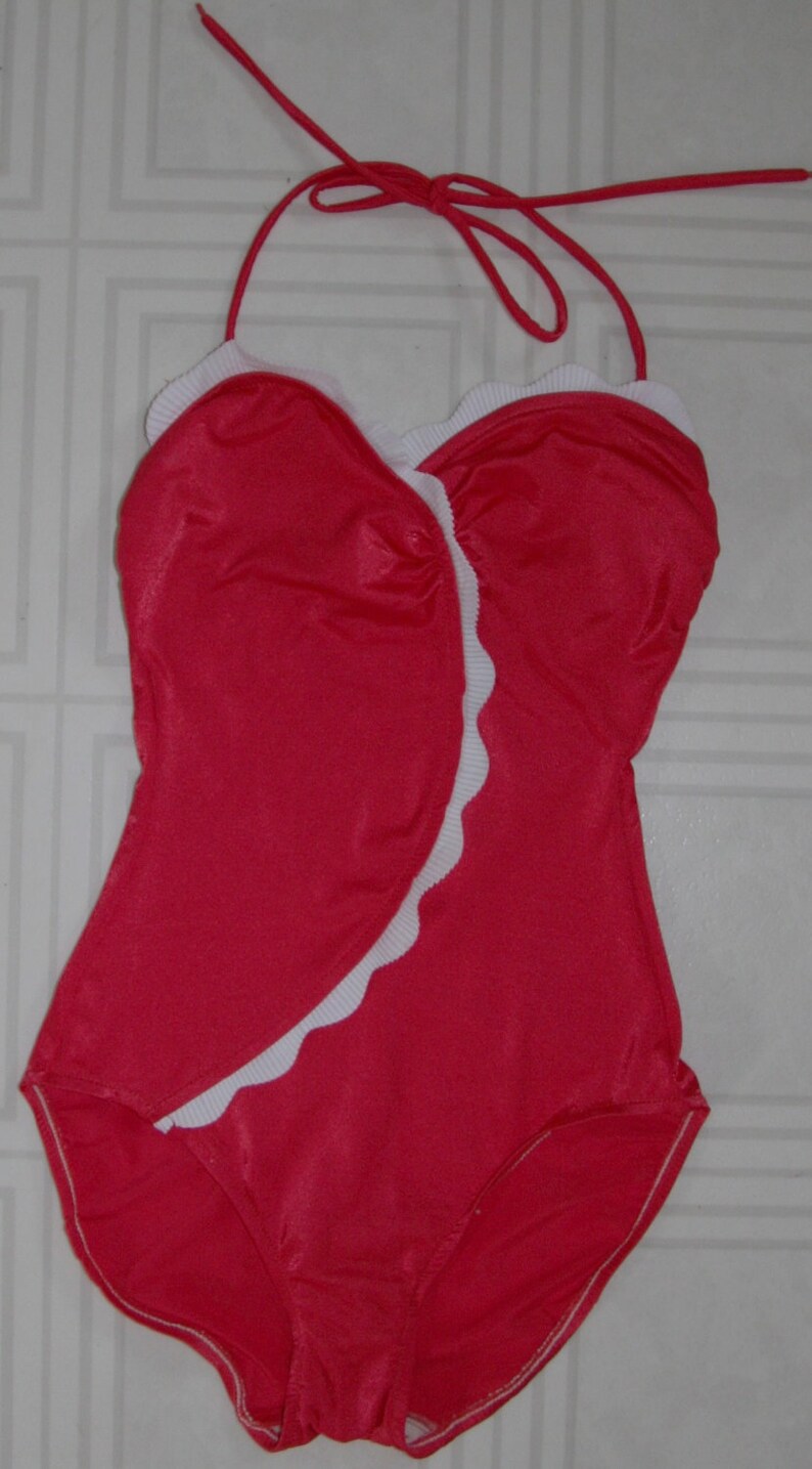 Vintage red one piece swimsuit by Robby Len Fashions