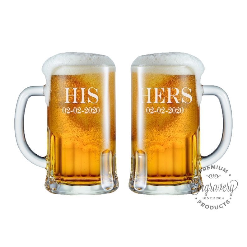 His Hers Beer Mugs Personalized Wedding Glasses Custom