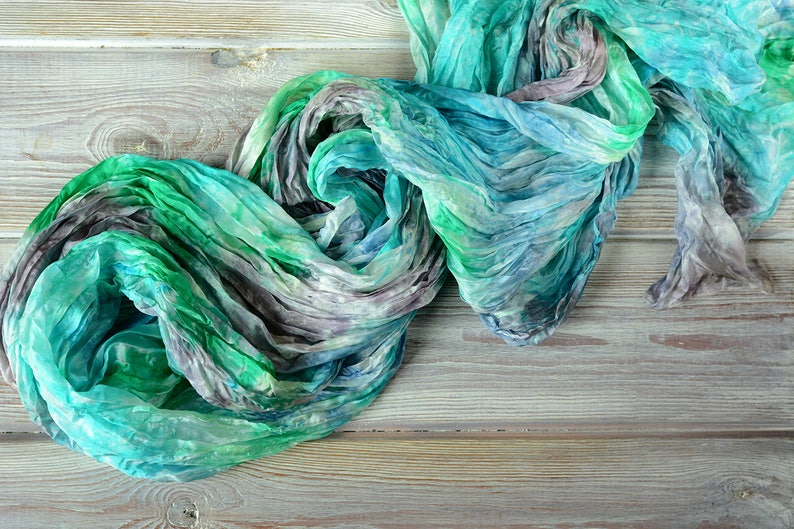 Silk scarf blue silk scarf green scarf emerald silk scarf
