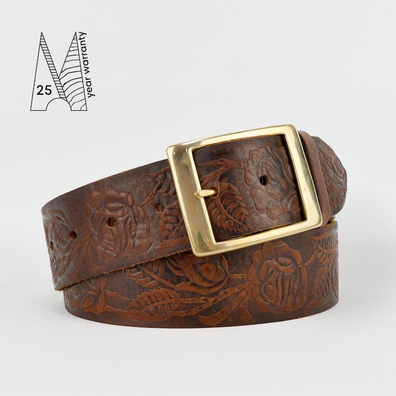 Brown Leather Belt 1 3/4 // Brown Classic Embossed Belt