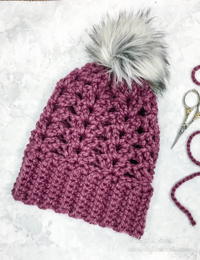 Crochet Frosted Berry Slouchy Hat PDF Pattern made with chunky