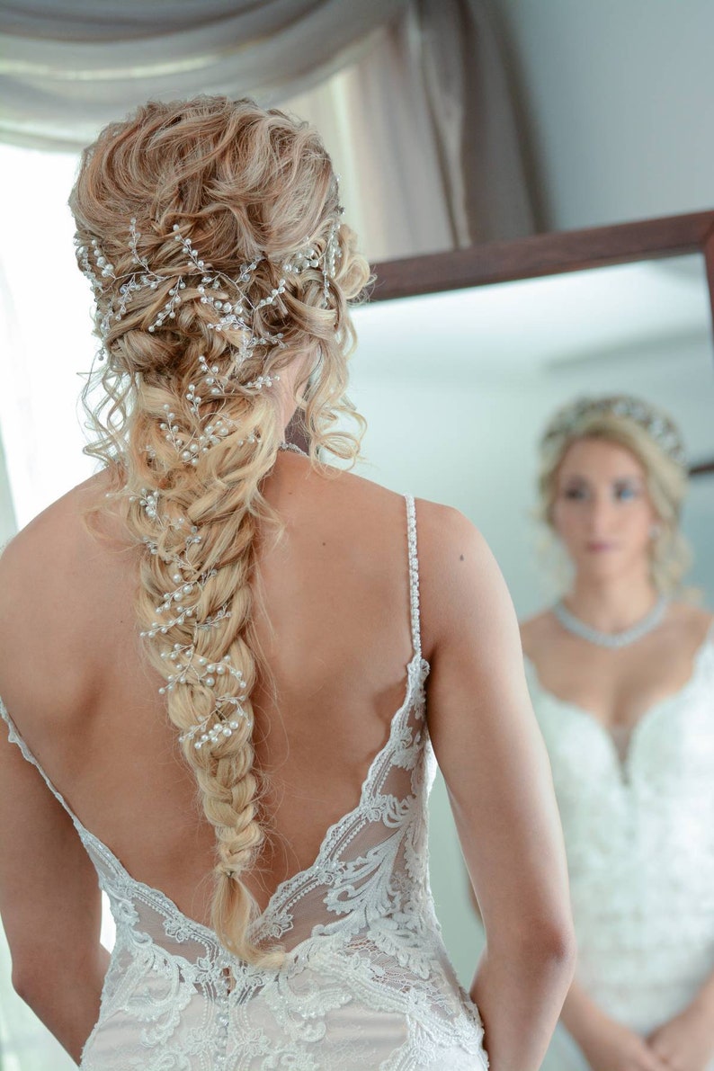 Crystal and Pearl hair vine Extra Long Hair Vine Bridal Hair