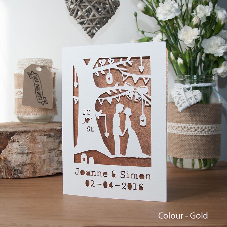 Personalised Wedding Card  Handmade Paper Cut  5×7 Inches