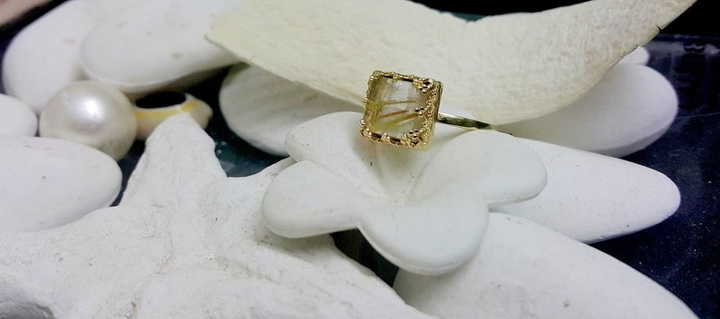 SALE Square ringrutilated quartz ringfancy ring delicate