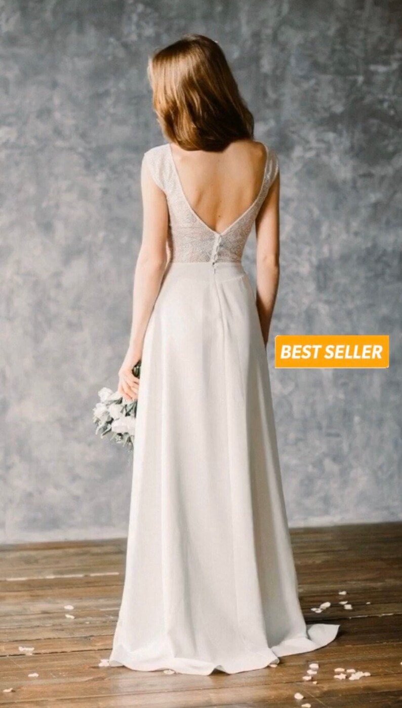 BOHO wedding dress  simple wedding dress  open back wedding