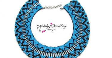 Blue black seed bead necklace Modern native american necklace