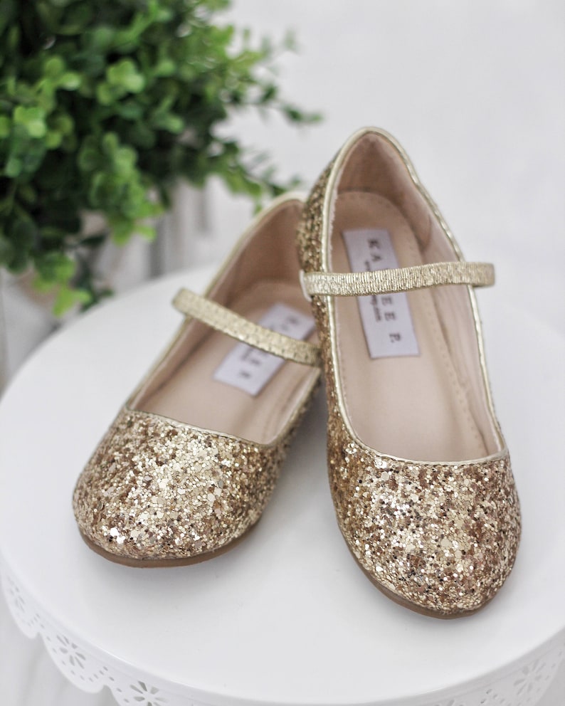 GOLD ROCK GLITTER Maryjane Flats for Flower Girls Shoes Girls
