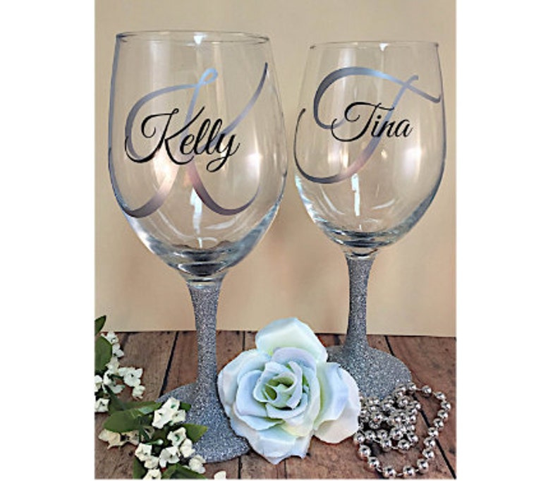 Glittered Stem Wine Glass Personalized Wine Glass