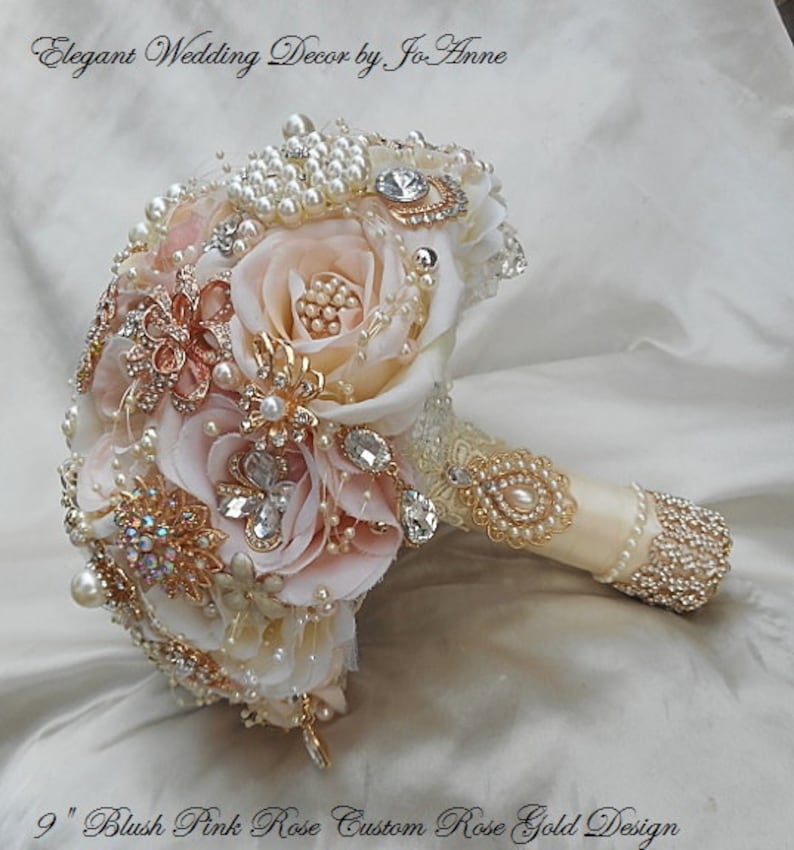 Pink and Gold Wedding Brooch Bouquet Brooch Bouquet Rose