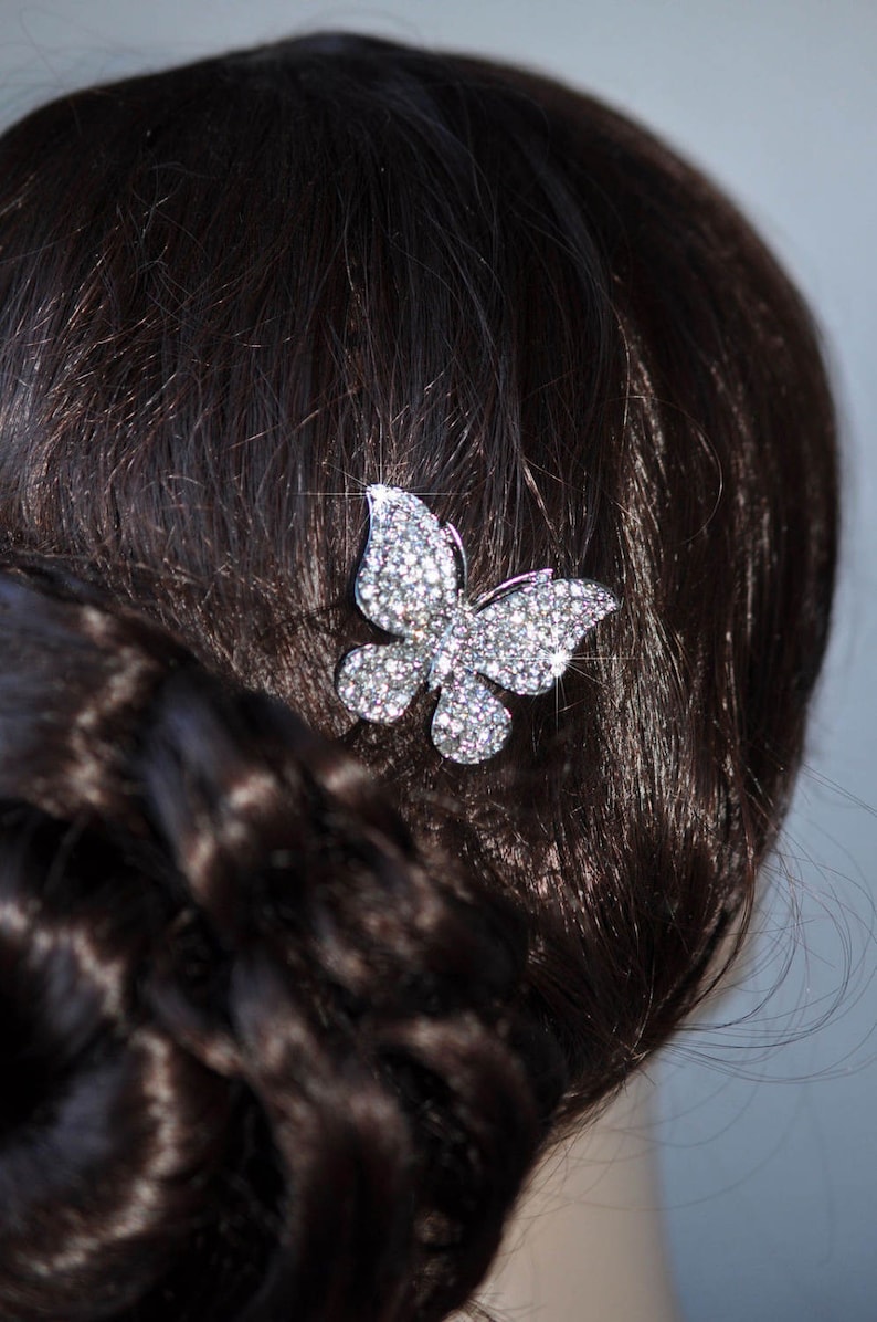 Pretty & Sparkly Clear Crystal Rhinestone Silvertone Butterfly