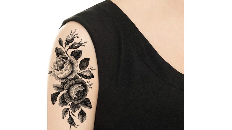 Temporary Tattoo   Vintage Rose Tattoo  Various Patterns and