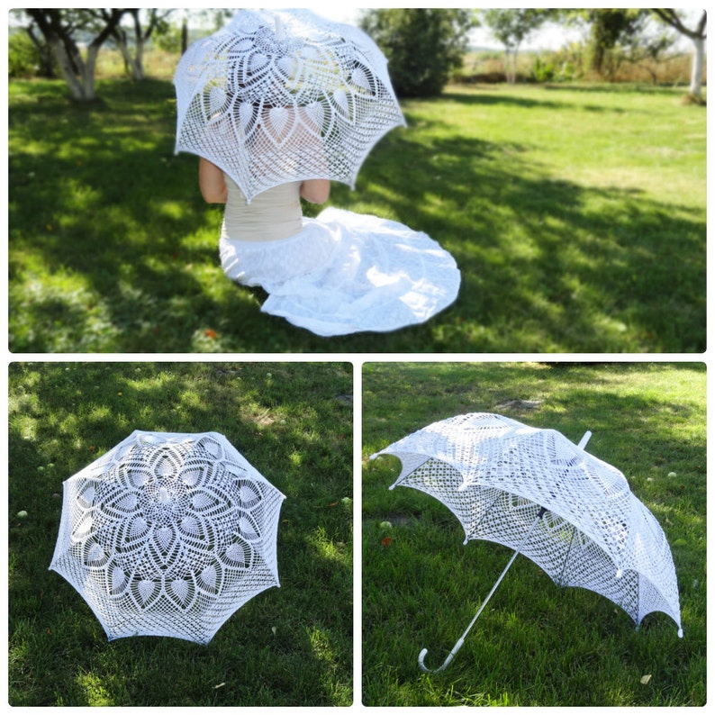 Wedding umbrella Crochet umbrella White lace umbrella Wedding