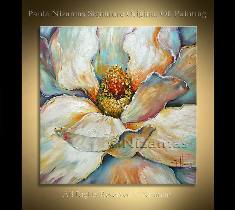 Acrylic and Oil large Magnolia Painting on canvas PALETTE