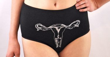 Black panties with white screen printed uterus underwear
