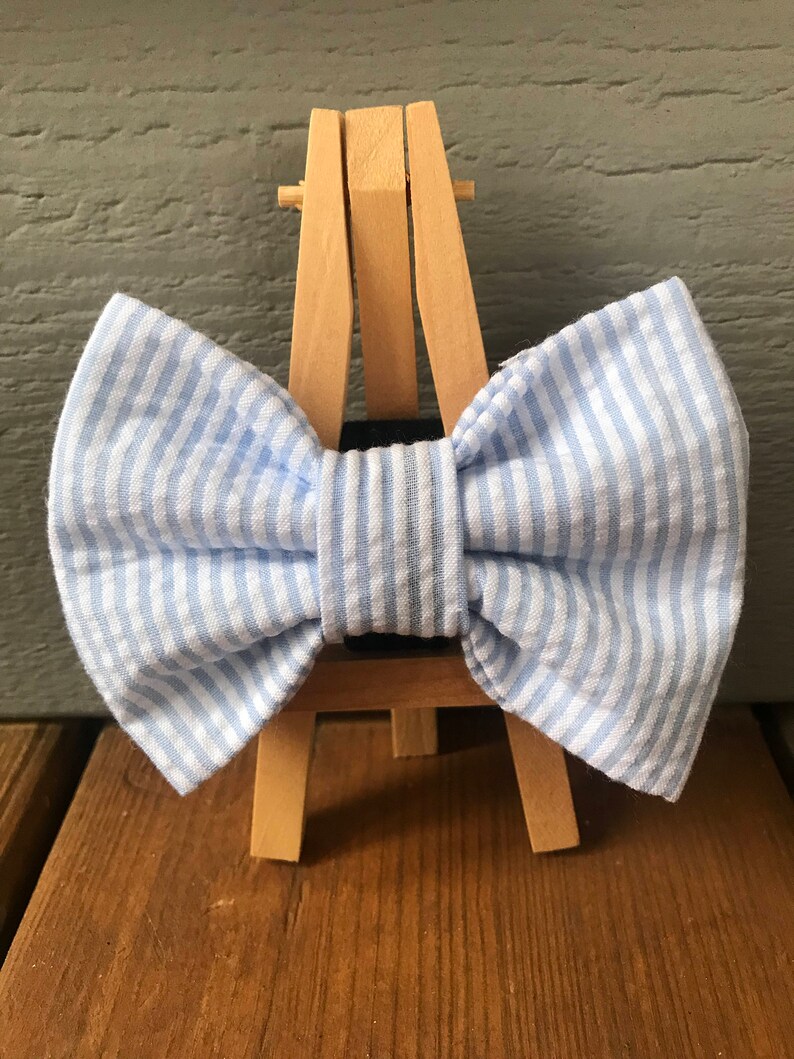 Light Blue Seersucker Dog Bow Tie