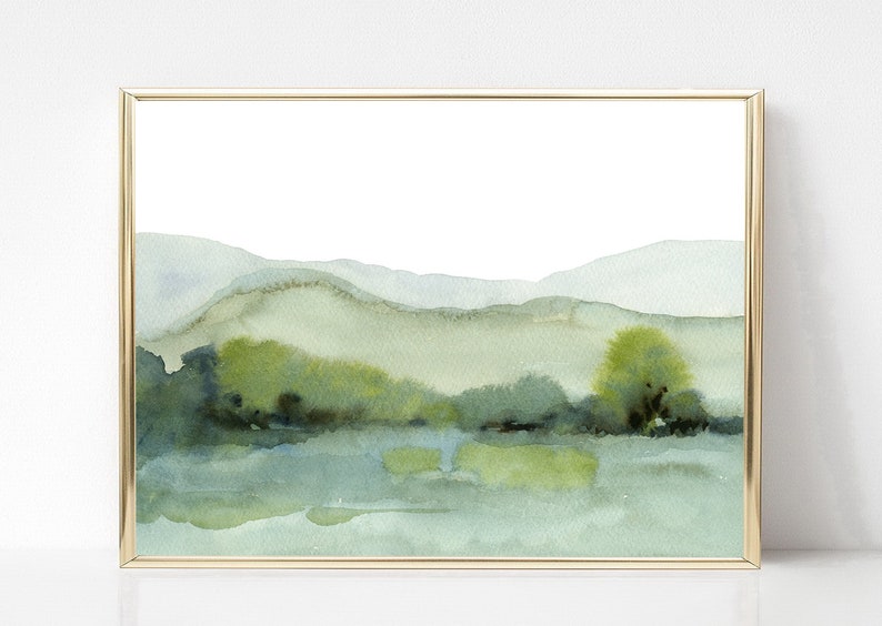 Neutral Green Landscape Print Minimal Abstract instant