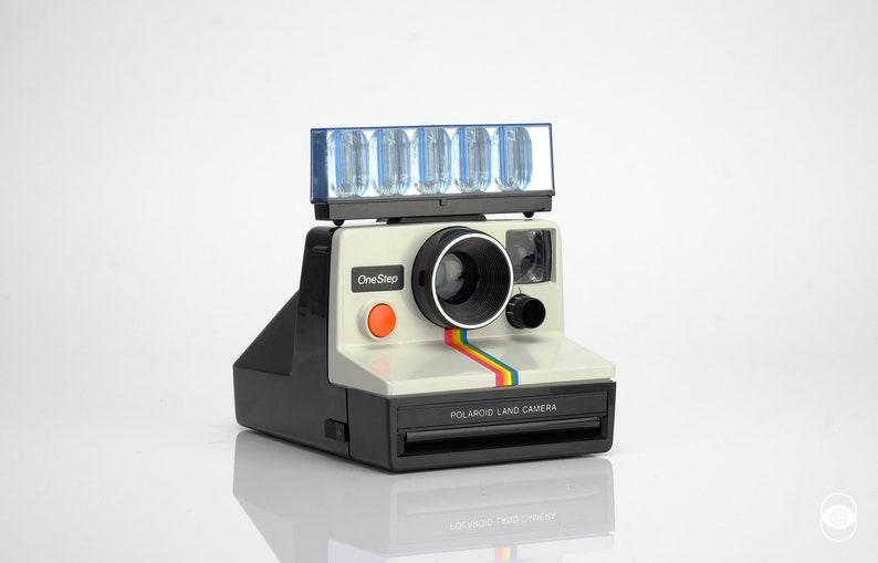 Polaroid One Step White Rainbow SX-70 Camera with Flashbar