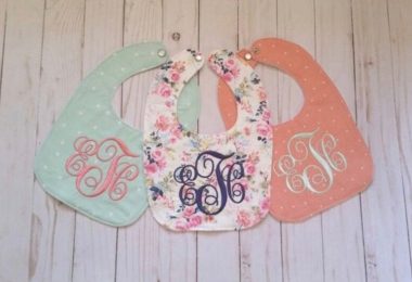 Baby girl bibs set of three bibs peach floral and mint