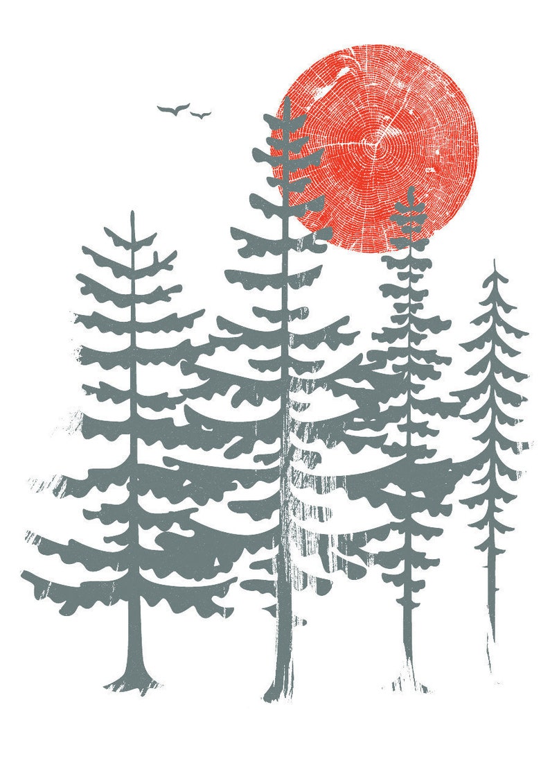 Evergreen Trees FREE SHIP Screenprint  Art Print Silkscreen