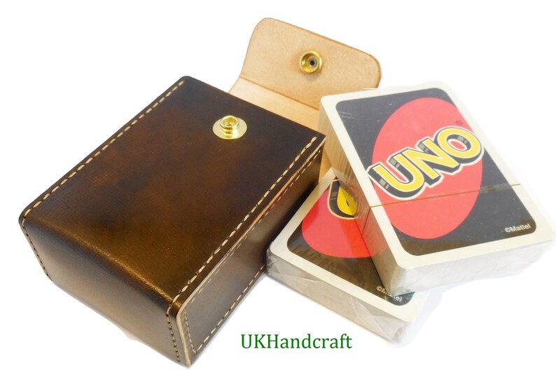 Family UNO Game Playing Cards in Handmade Leather Case Holder