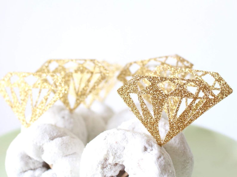 Gold Glitter Diamond Cupcake Topper Diamond Donut Topper