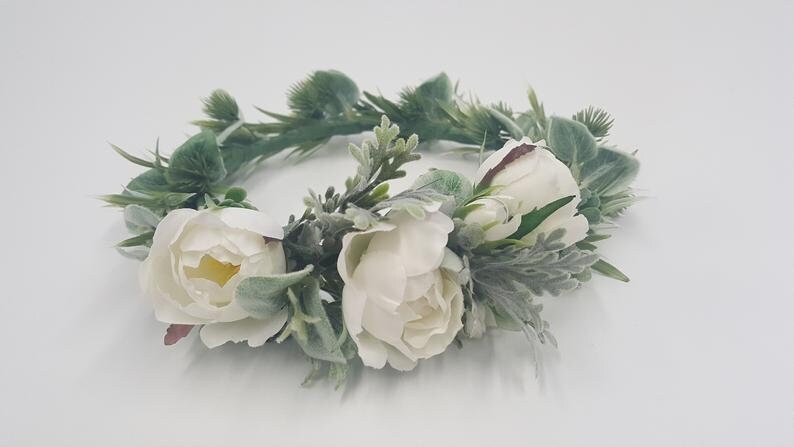Ivory Coral or Peony Flower Crow for Bridal or