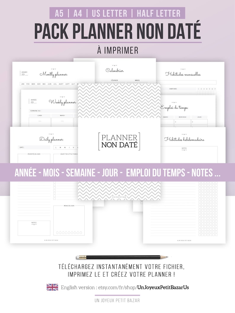 PACK PLANNER NON Dat  Perptuel  Inserts  imprimer