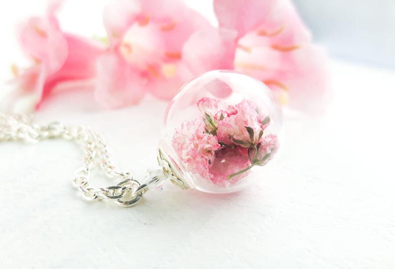 Pink Flower Necklace Real Flower Necklace Baby’s Breath