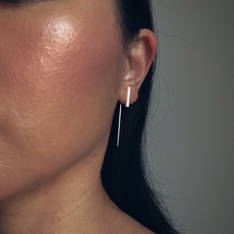 Sterling Silver Rectangle Threader Minimalist Earrings