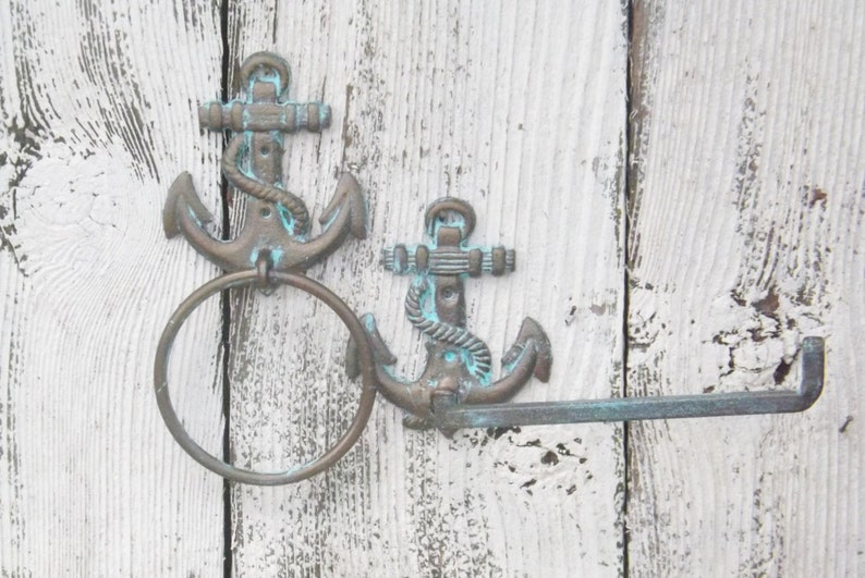 Anchor Towel Ring  Set Beach Bathroom DecorNautical