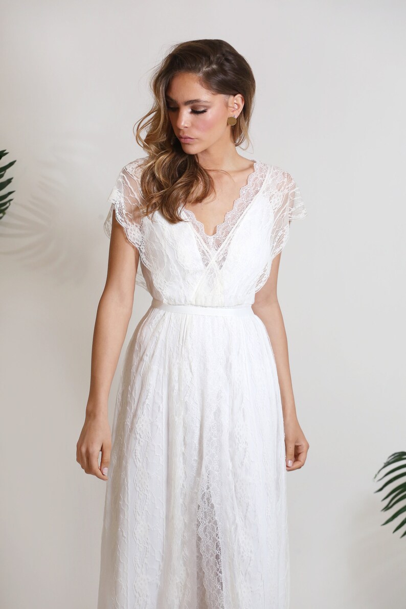 Bohemian lace wedding dress delicate lace wedding dress with