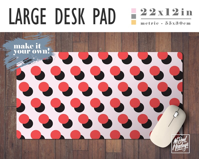 Double Polka Dot Print Desk Mat with Available Custom Monogram