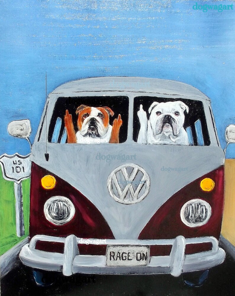 English Bulldog Art Print of original oil painting Road