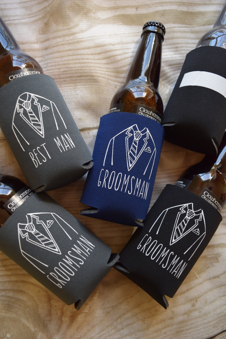 Groomsmen Best Man and Groom Wedding Can Coolers Groomsmen