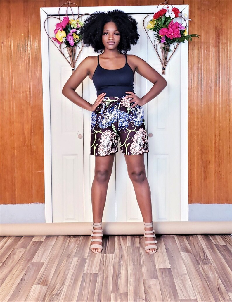 LAPSY African Print Paperbag Waist Belted Tied Shorts
