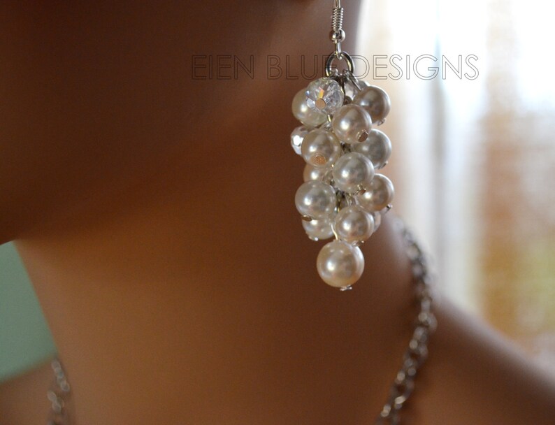 Pearl Cluster Earring White and Ivory Pearl Earrings Cluster