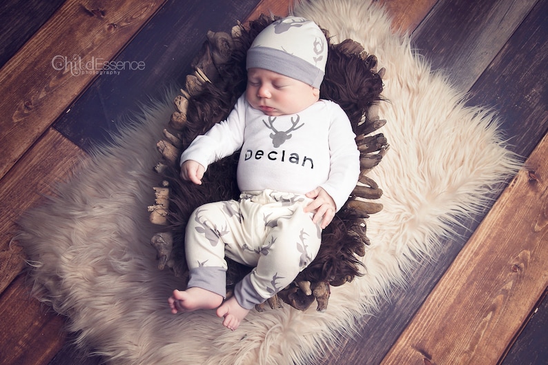 Personalized Newborn Outfit Boy Deer Baby Boy Coming Home