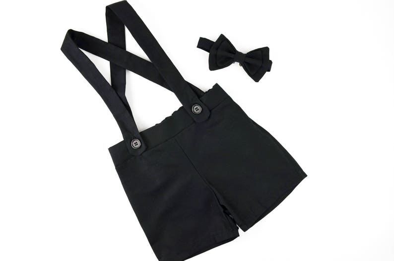 Ring bearer outfit black baby suspender shorts shorts