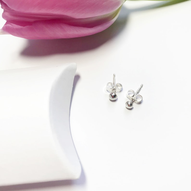 Silver Sterling Minimalist Stud Earrings  Silver Ball