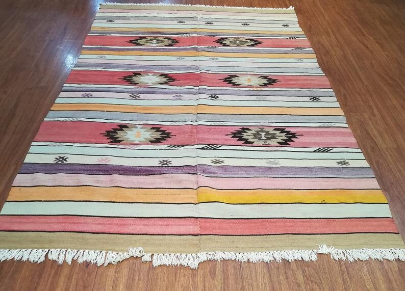 WEEKEND sale Pastel kilim rug vintage turkish kilim 8×5 ft