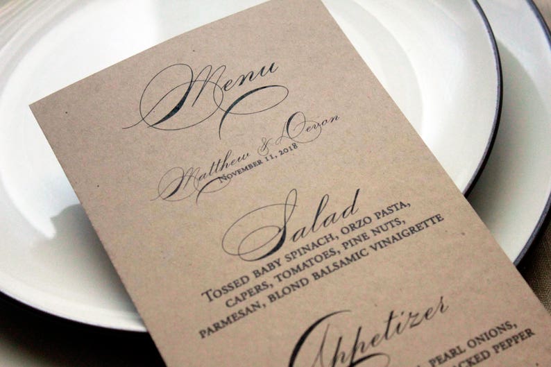 Wedding Menu rustic wedding Menu Wedding Stationary Place