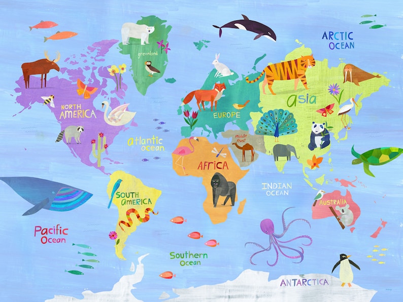Animals Around the World  Pastel Version of my World Map Art
