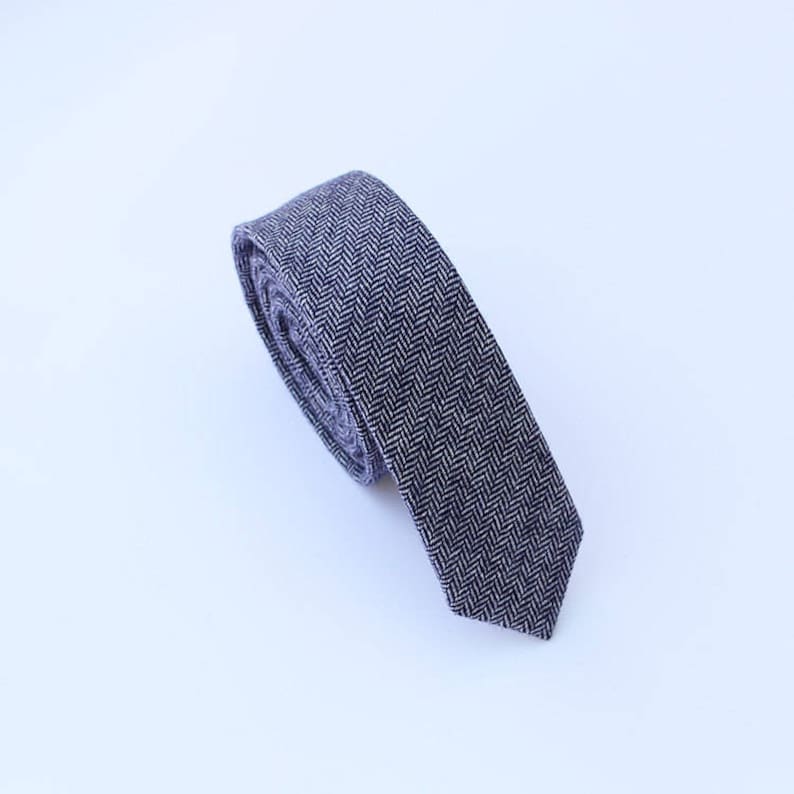 Blue Wool Tie.Blue Herringbone Wool Tie.Mens Blue Skinny Tie.