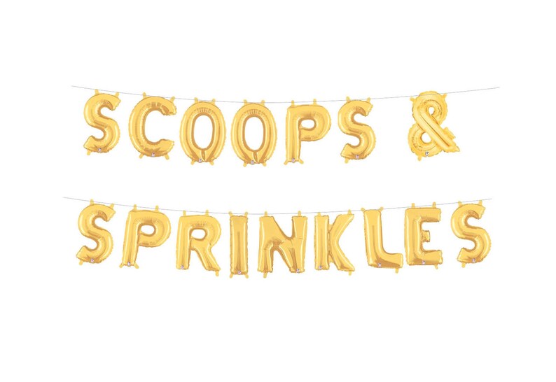 Ice Cream Party Banner Gold Silver Letter Balloons Scoops &