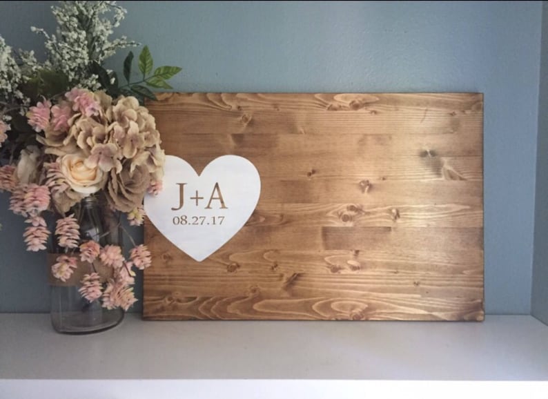 Rustic Wedding Guest Book Alternative / Initials & Heart Guest