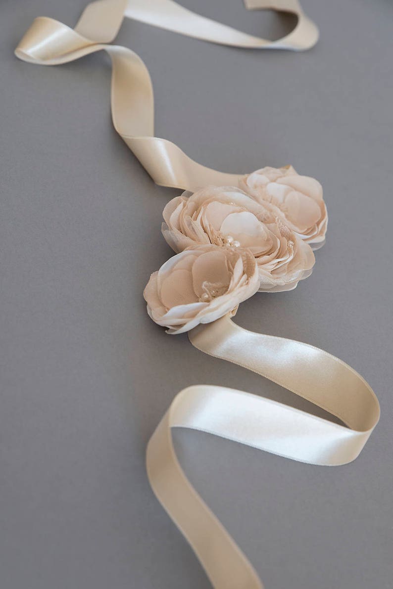 Rustic wedding sash Wedding belt Flower sash Beige wedding