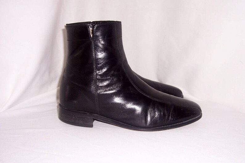 Sz 12 EEE Vintage Short Black Genuine Leather 1980s Men Flat