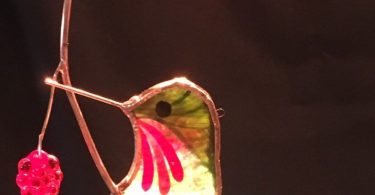 Turned Hummingbird with Berries stained glass suncatcher