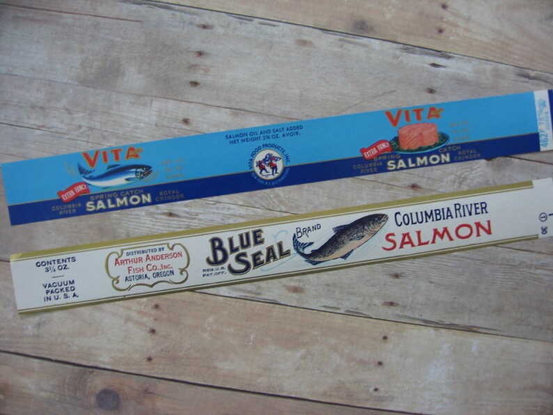 Vintage Canned Salmon Labels Columbia River Salmon Colorful