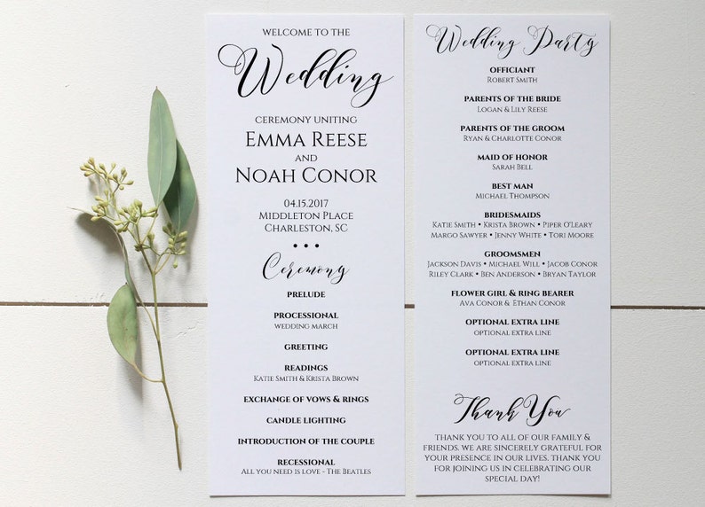 Wedding Program Printable Wedding Program Template Editable